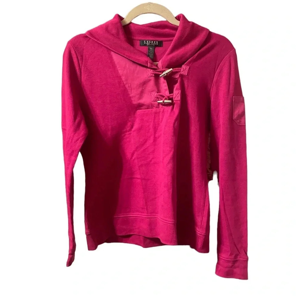 RALPH LAUREN MAGENTA TOGGLE NECK TOP